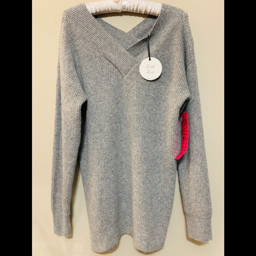 Pink Rose Soft Gray Maternity Sweater